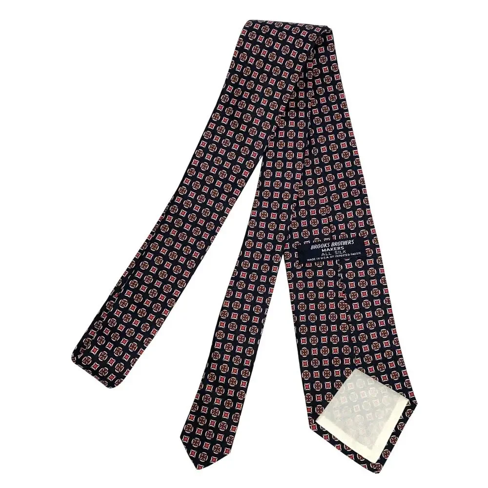 Brooks Brothers Makers Mens Tie Black With Red Circles And Squares Silk USA